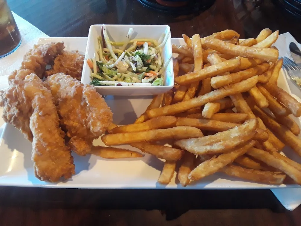 Beer Battered Chicken Strips Coleslaw and Fries
